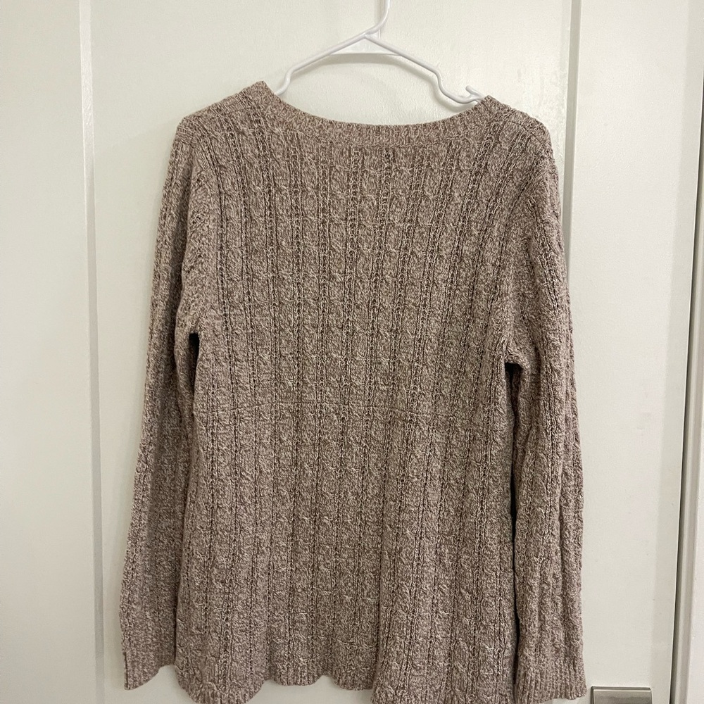 Vintage Babydoll Open Taupe Cable-Knit Button-Front Cardigan Cottagecore - Picture 5 of 6
